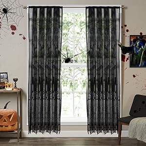 Amazon Com Aytai 2pcs Black Lace Halloween Window Curtains