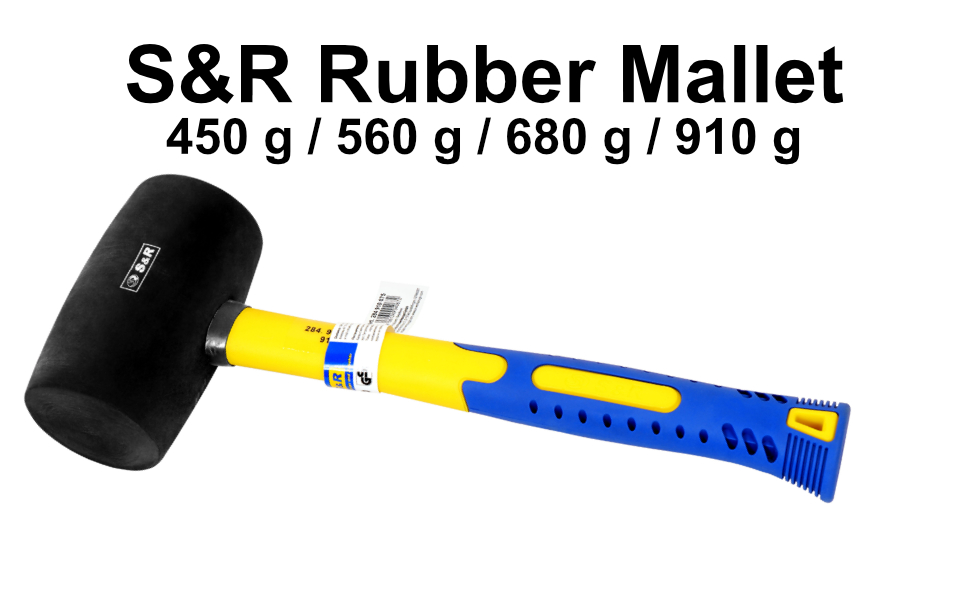 S&R Rubber Hammer Black 75mm, 910g with NonSlip Fiberglass Handle