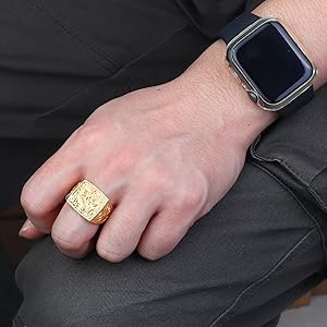 Men's 18K Gold Plated Rings Wedding Ring Rich/Luck/Wealth Ring Set Adjustable
