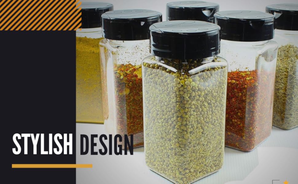 STAR WORK 120 ml Clear Glass Square Spice Jar with Black Sifter Two