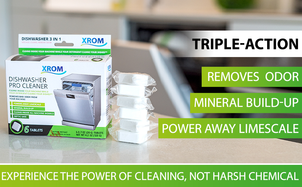 XROM High Efficiency Natural Dishwasher Cleaner 3 in 1 Formula, Removes