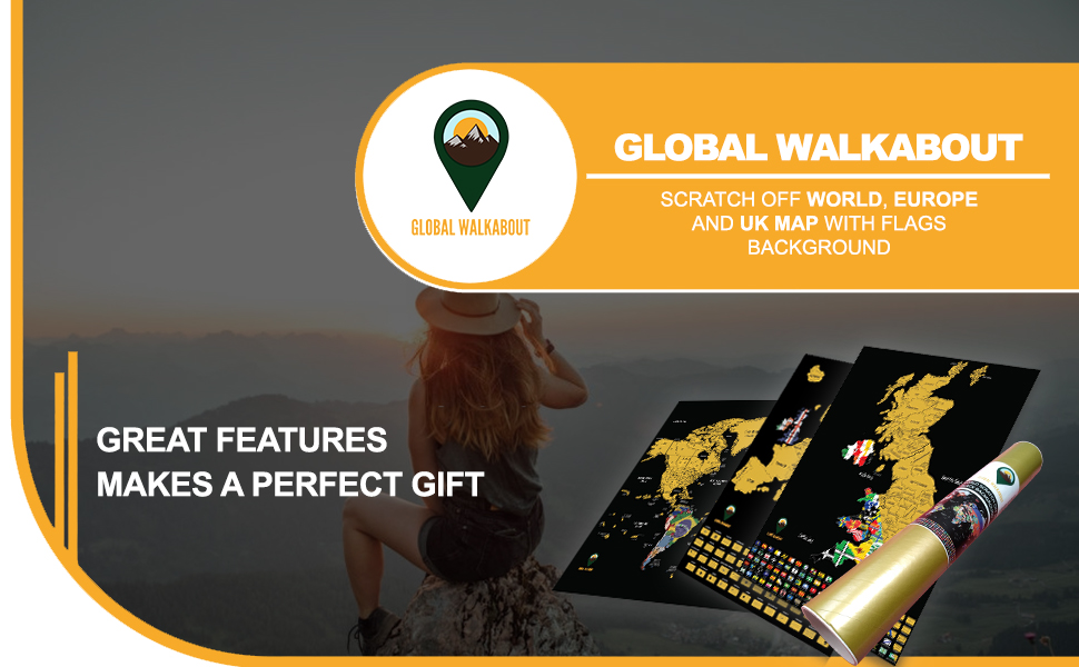 Wereldwijde Walkabout Scratch Off World en UK Map met kleuren achtergrond