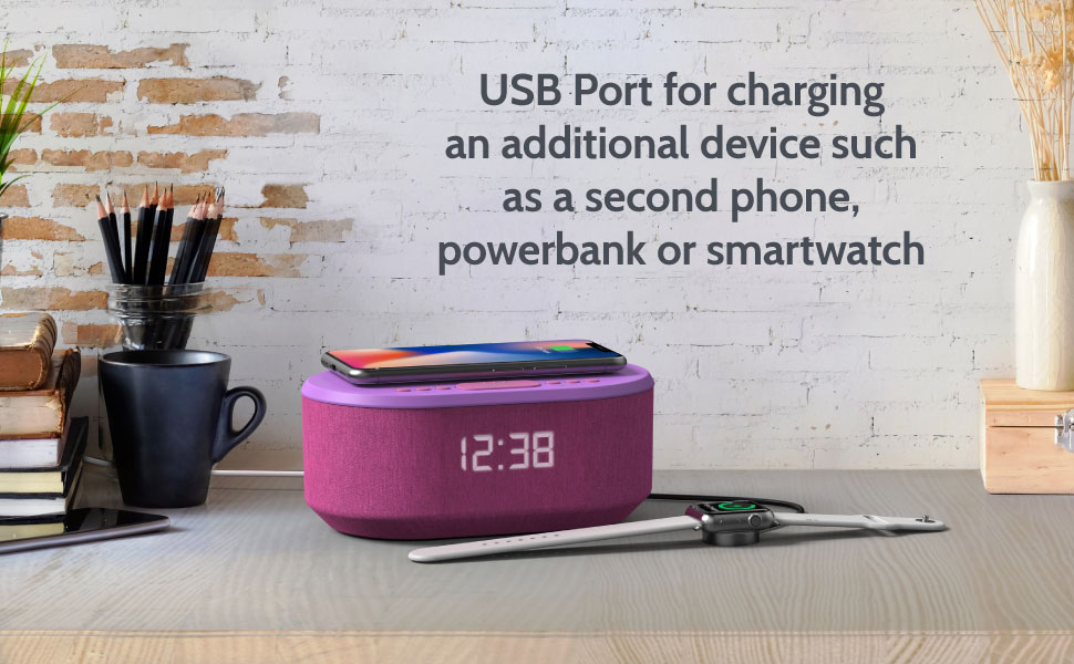 Bedside Radio Alarm Clock with USB Charger, Bluetooth