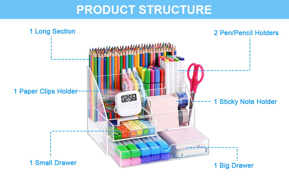 Marbrasse Upgraded Acrylic Desk Organizer with Drawer