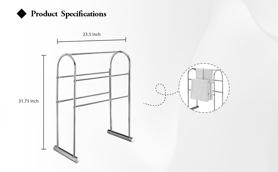MyGift 32 Inch Silver Chrome Plated Metal Freestanding
