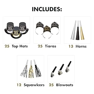 new years eve 2020 nye ball drop party black gold silver supplies leis hats headband noisemakers 