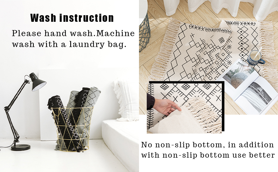 boho bathroom rug black white bath mat tassels rug woven cotton area rug pattern small modern aztec