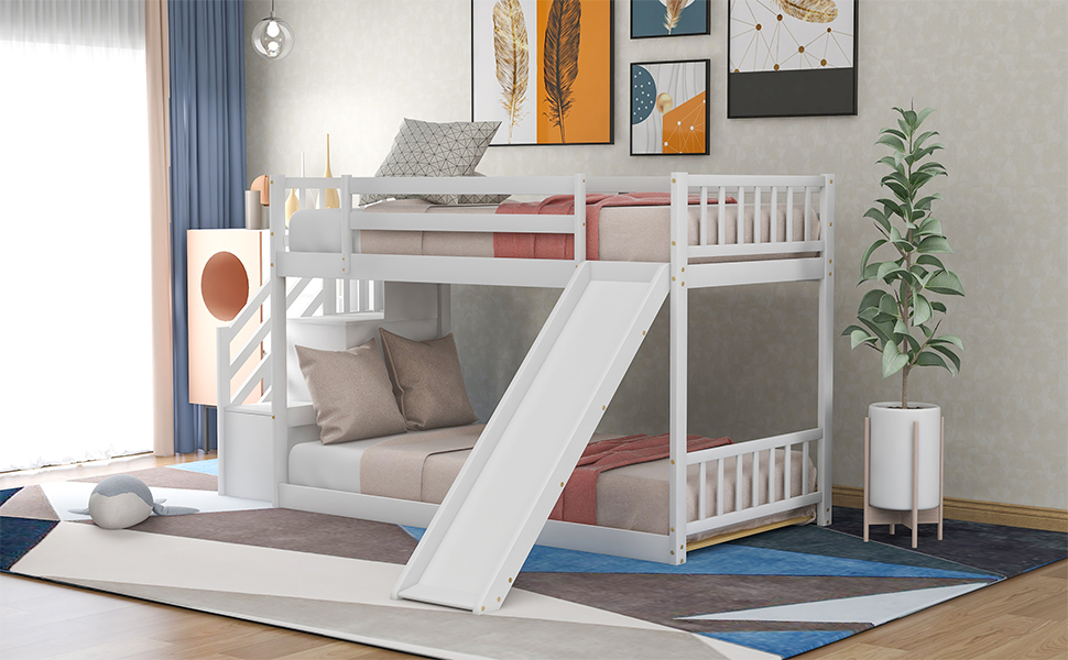 Harper & Bright Designs Bunk Bed Twin Over Twin,Low Profile
