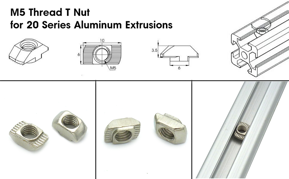 TOPINSTOCK 20x20 European Aluminum Extrusions Slim TNut M5 Thread Pack of 100
