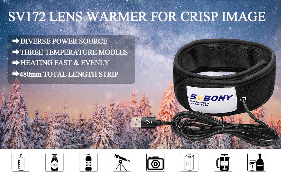 Svbony SV172 Lens Warmer, 400mm USB Dew Heater Strip with Temperature
