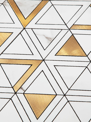 Soulscrafts Peel and Stick Tile Backsplash PVC White Marble Stone with Stainless Steel Triangle Tile