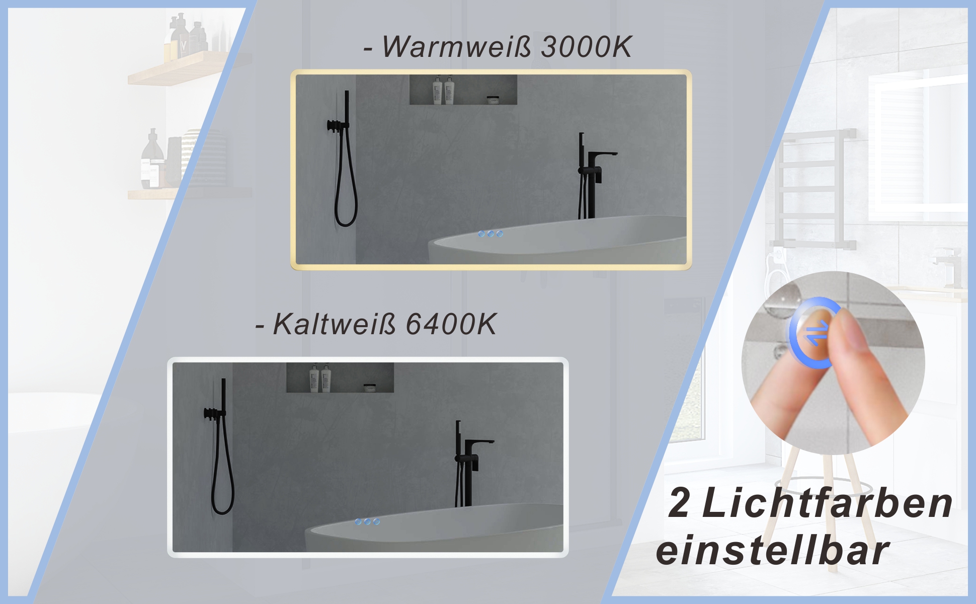 LED Badspiegel mit Beleuchtung groß 140x70cm BORAS Typ C