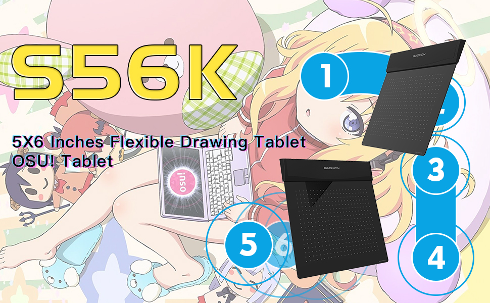 GAOMON S56K Drawing Graphics Tablets Ultrathin OSU Tablet 6 x 5 Inches