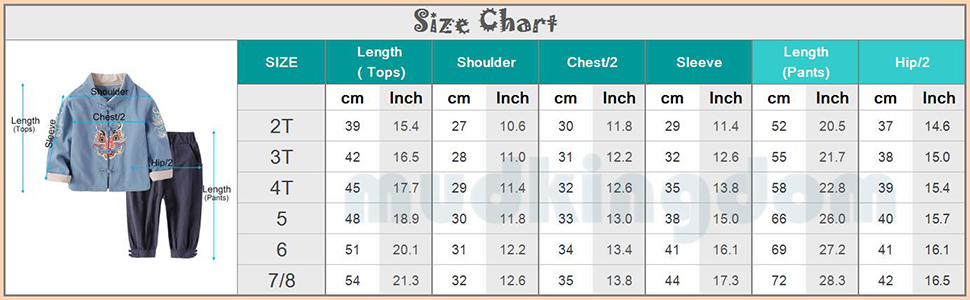 MANUFACTURE SIZE CHART