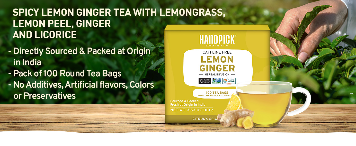 Amazon.com : HANDPICK, Lemon Ginger Herbal Tea - 100 Pyramid