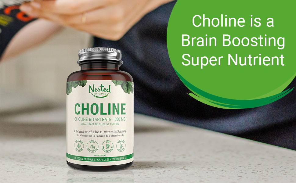 CHOLINE BITARTRATE 500 mg per serving 90 Vegan Capsules Promotes Healthy Cognitive Function