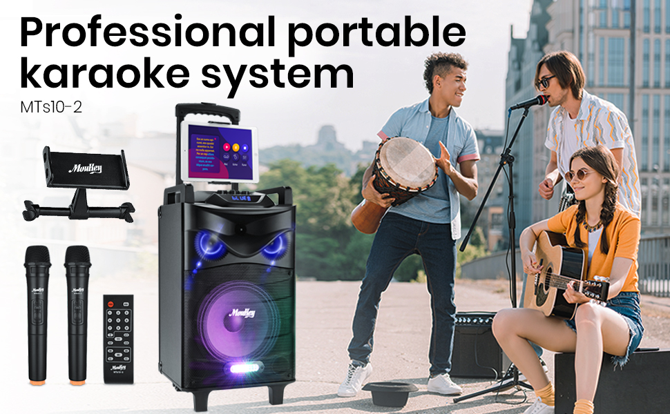 Moukey Portable PA Speaker System Bluetooth Karaoke Machine Peak Power
