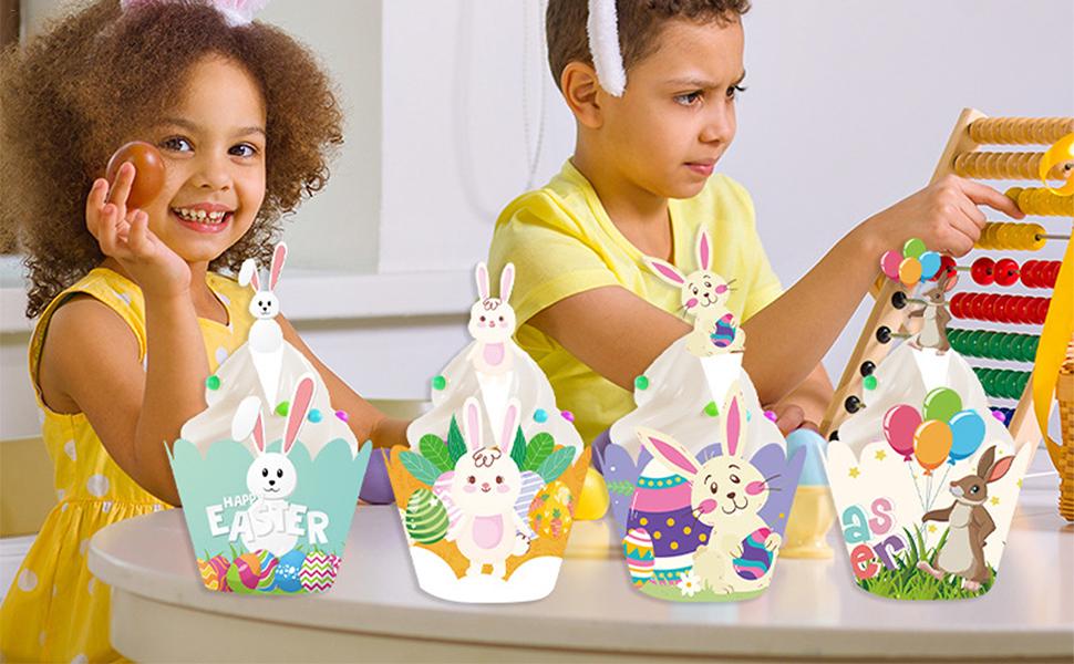Easter Cupcake Wrappers - Bunny Cupcake Rim Decor Toppers,Safe and Harmless Dessert Decoration for