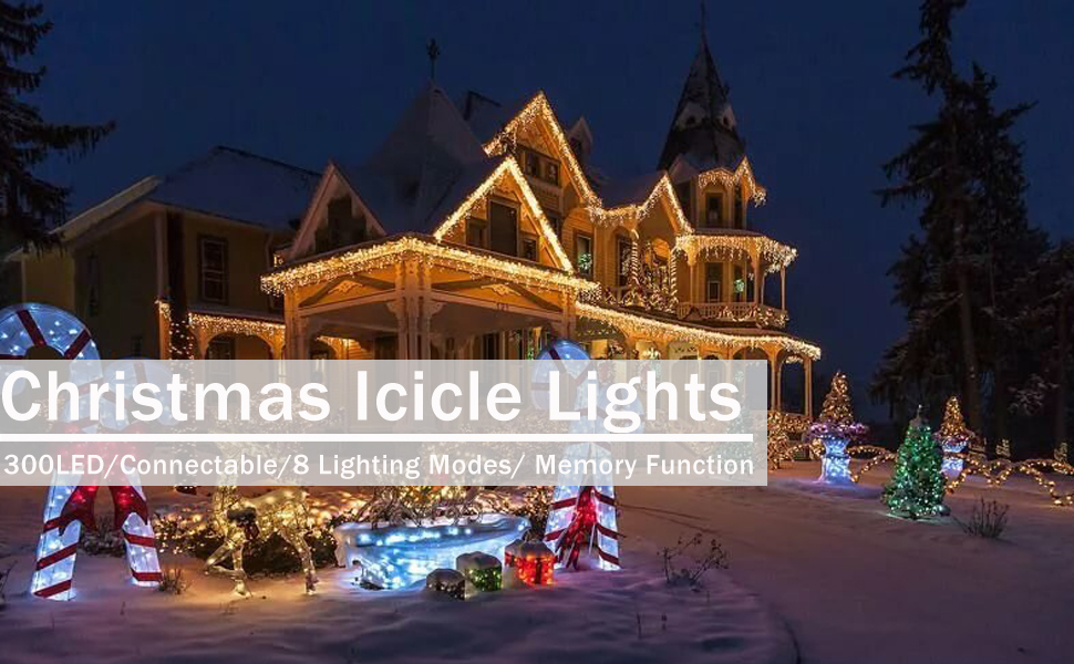 Joomer Icicle Outdoor Christmas Lights, 29ft 300 LED Warm White