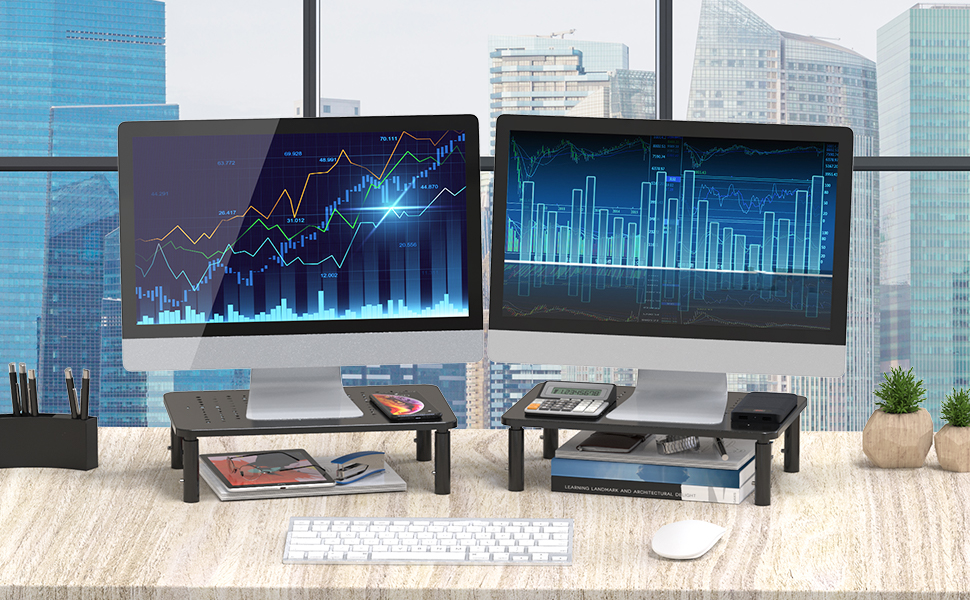 HUANUO 3 Height Adjustable Monitor Stand Riser for Computer with Sturdy, Stable Mental