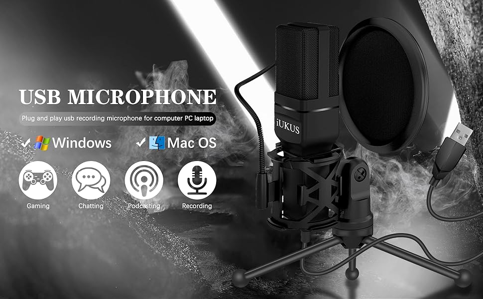 IUKUS USB Microphone, PC Microphone USB Condenser Recording Gaming Mic