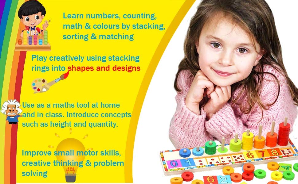 TOWO Wooden Shape Sorting ClockLearning to Tell the Time Clock Wooden Teaching Clock with