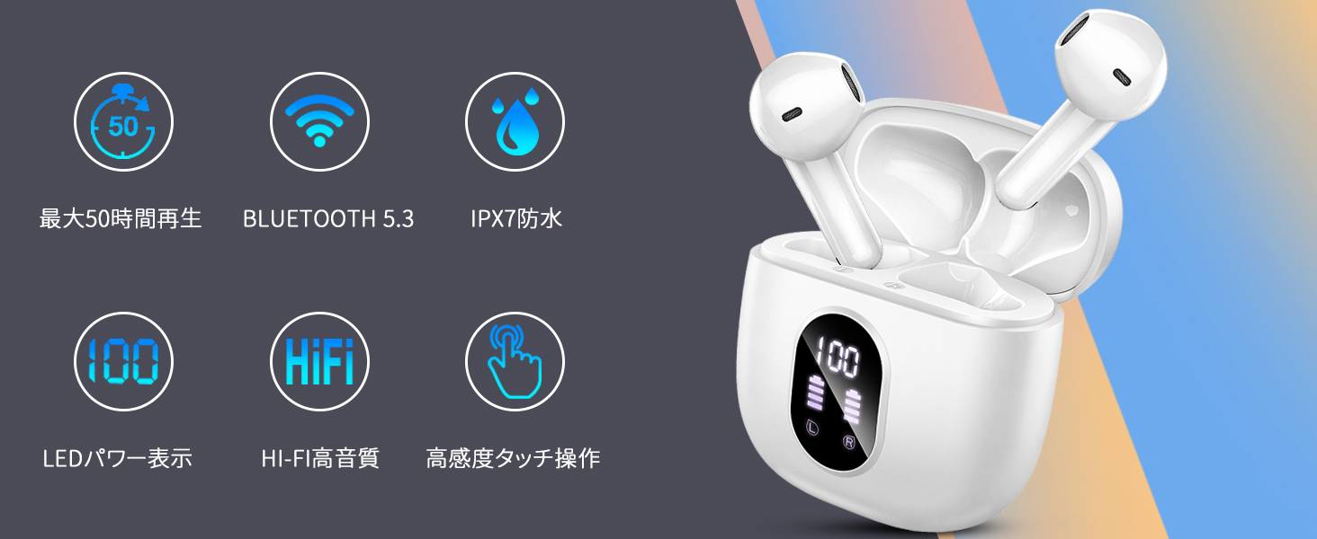 Amazon.co.jp: ワイヤレスイヤホン Bluetooth 5.3 最大50時間再生 2024