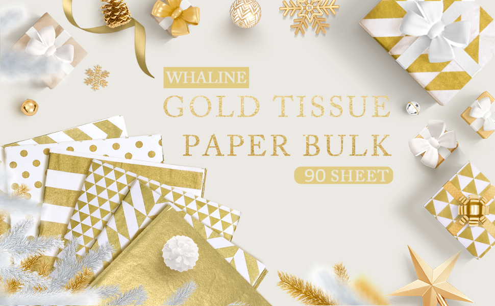 Whaline 90 Sheets Gold Tissue Paper Bulk, Metallic Gift Wrapping Paper