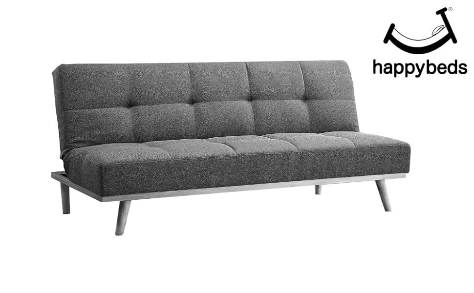 Grey Sofa Bed, Happy Beds Snug Grey Upholstered Fabric Retro Sofabed