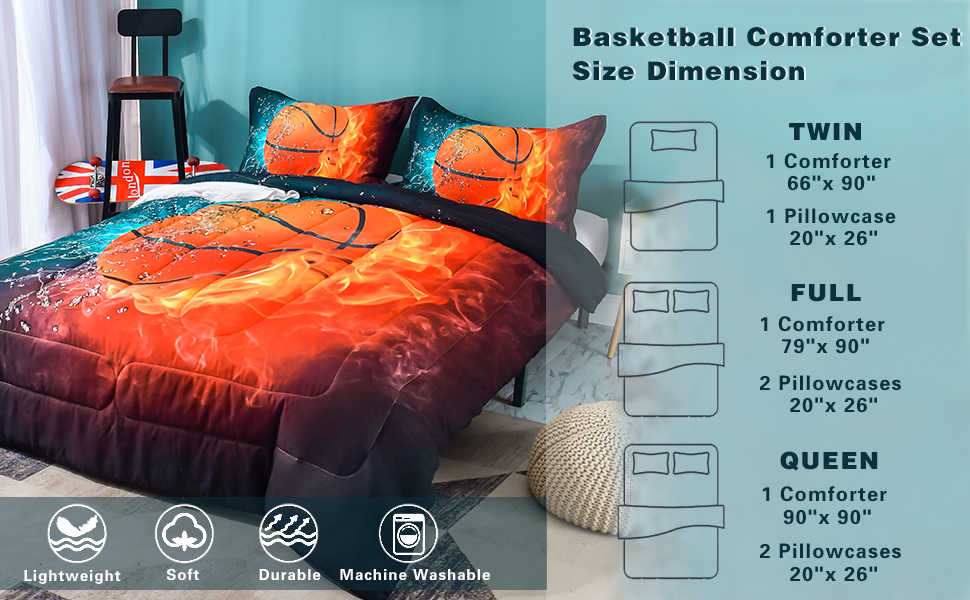 Andency Basketball Comforter Full (79x90 Inch), 3 Pieces(1 Basketball Comforter, 2