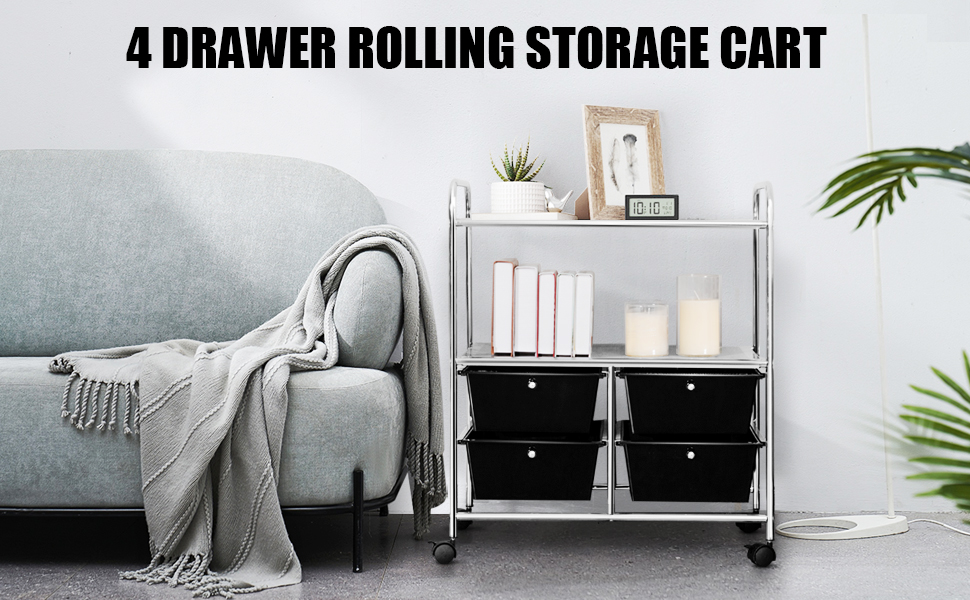 RELAX4LIFE Storage Cart W/Four Drawers, Wheels and Two