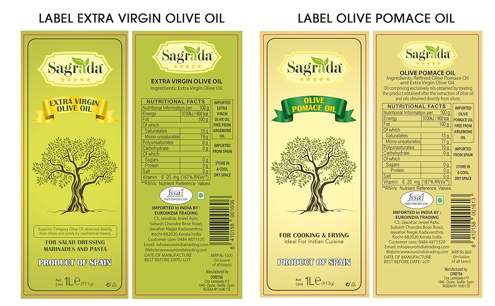 label extra virgin olive oil pomace oil spain italy europe best premium quality healthy sagrada