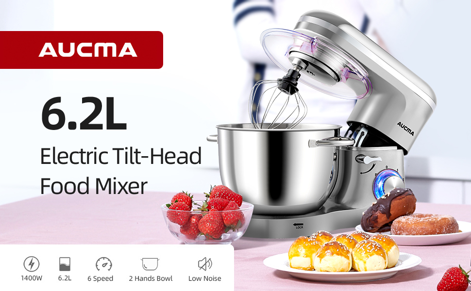 Aucma Stand Mixer, 6.2L Food Mixer 1400W TiltHead Electric Kitchen