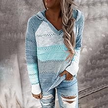  Pullover Damen Kapuze V Ausschnitt Streifen