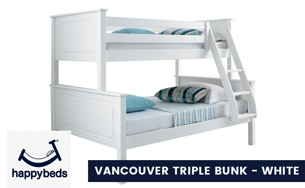 White Triple Sleeper Bed, Happy Beds Vancouver Pine Wood Traditional