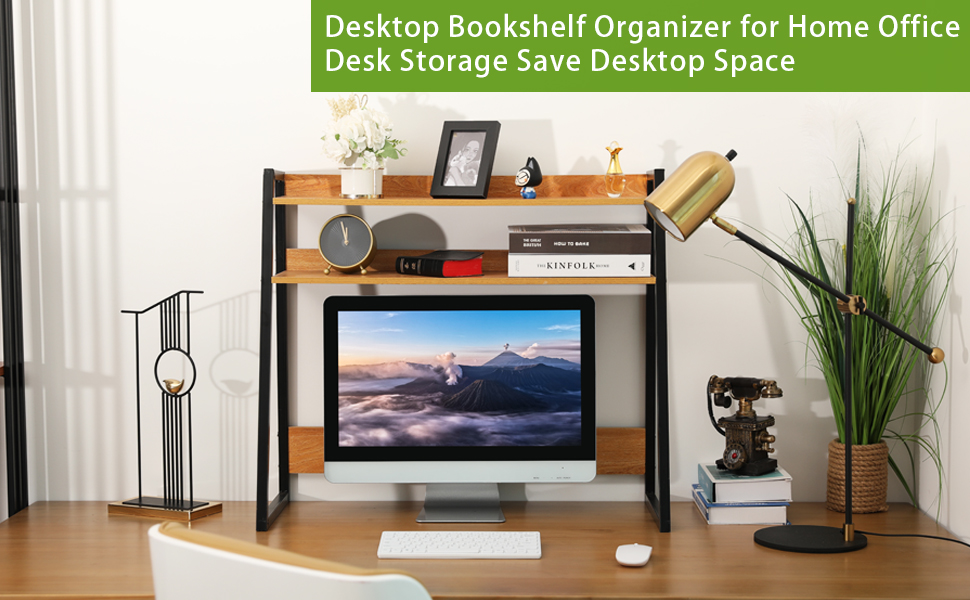 Xcosrack Desktop Bookshelf Wooden Bookcase Computer Desk Bookshelf