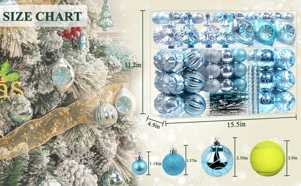 Blue and Silver Christmas Ball Ornaments Set, Xmas Tree Ornament Bulk Decoration
