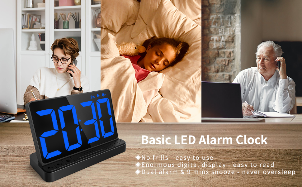 NOKLEAD Digital Alarm Clock Bedside Clock with 5 Optional Alarm