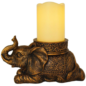 Elephant Figurine Candle Holder Antique Gold Flameless LED Pillar Candle Holder Home Decor
