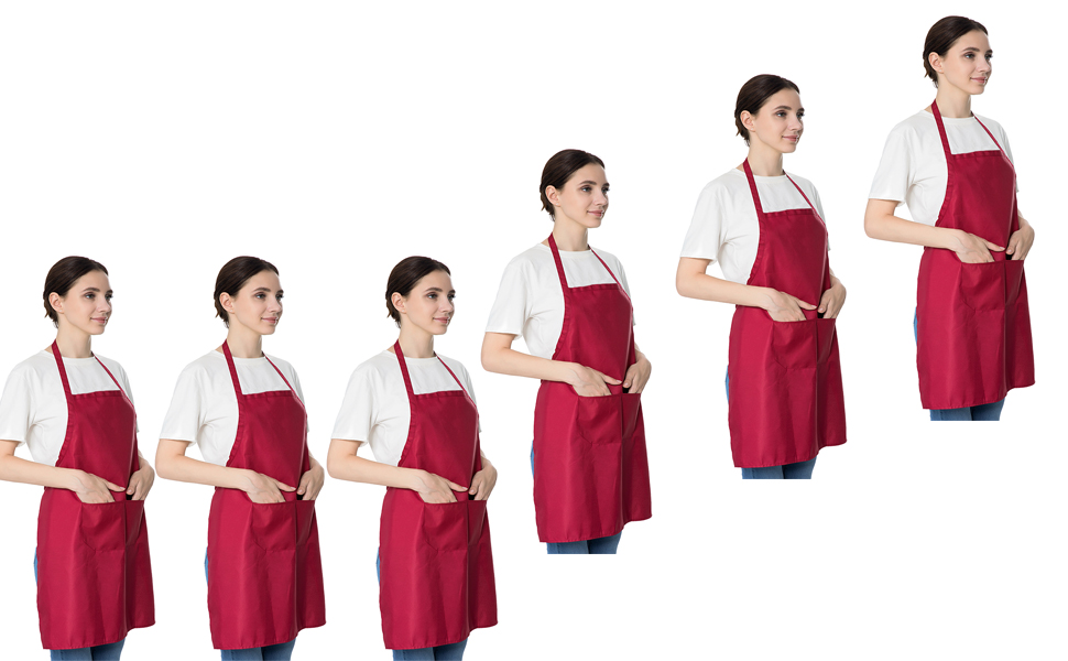 LOYHUANG Total 6PCS Deep Red Bib Apron for Women Adult