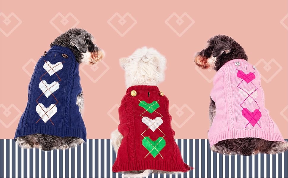 KYEESE Dog Sweaters Valentines Day Heart Pattern with