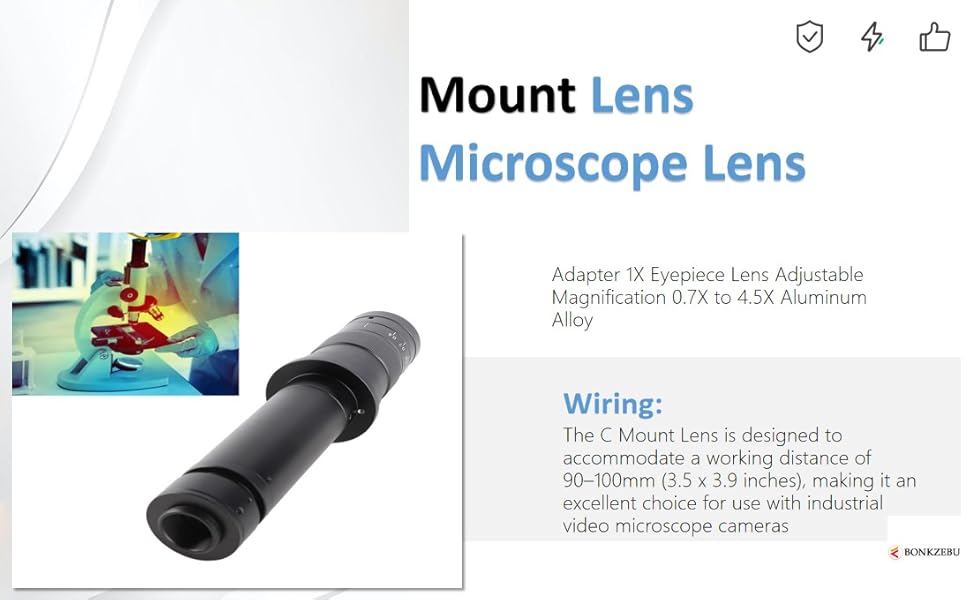 Producto: DAUERHAFT Monocular Max 300X Zoom C Mount Lens Microscope Lens Adapter 1X Eyepiece Lens Adjustable Magnification 0.7X To 4.5X Aluminum Alloy For Industry Microscope Camera