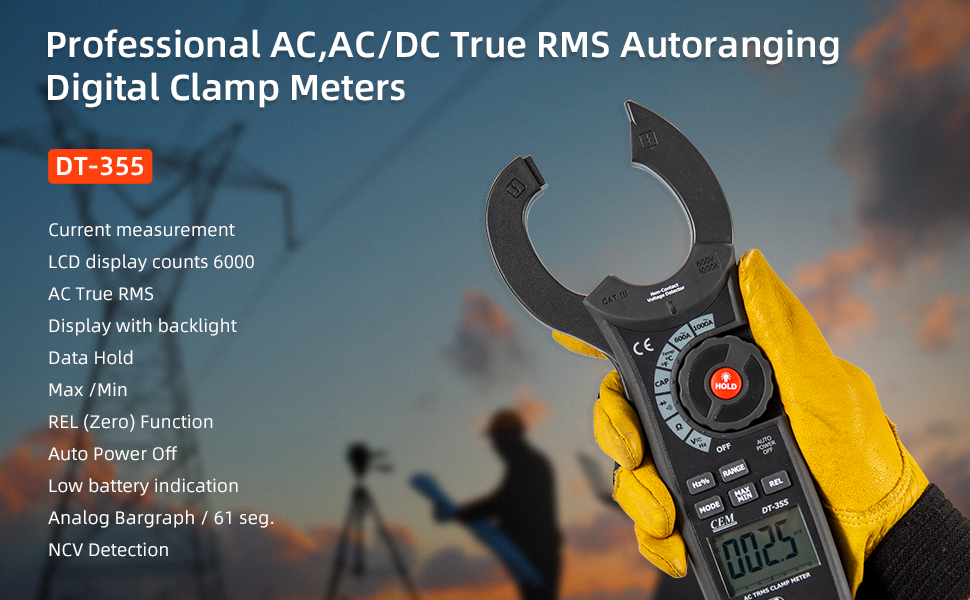 CEM DT355 Dark Gray Digital Clamp Meter, TRMS 6000 Counts Multimeter