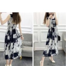 Nibunuichi Style Women's 1/2 Style Floral Print Sleeveless Beautiful Maxi Long Dress
