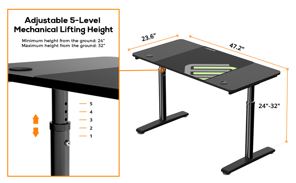 DESIGNA Height Adjustable Computer Desk, 47.2 Inch with