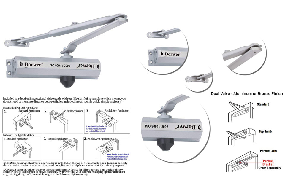 Dorwer Automatic Hydraulic Double Speed Aluminium Door Closer for