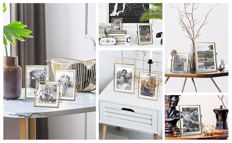 Set of 3 Glass Photo Frame Collection Simple Metal