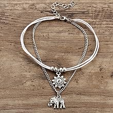 white rope elephant charm foot chain anklet  for women girls 