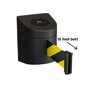 Fixed wall mount retractable belt safety barrier crowd control stanchion