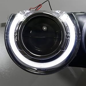 H1 Bi-Xenon HID Projector Lens w/S-MAX LED Halo Ring Daytime Running Light Shroud